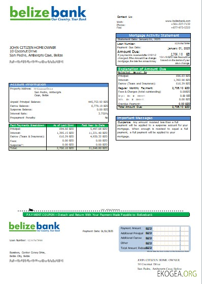 Belize Belizebank relevé hypothécaire bancaire scr